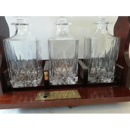 83 - 3 Cut Glass Decanter Tantalus with Key. 41cm x 33cm.