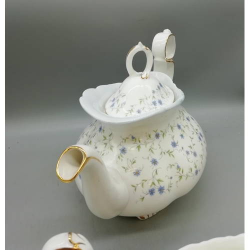 86 - Royal Albert Large Teapot, Sugar and Cream Jug in the 'Caroline' Pattern. 2nds Quality.