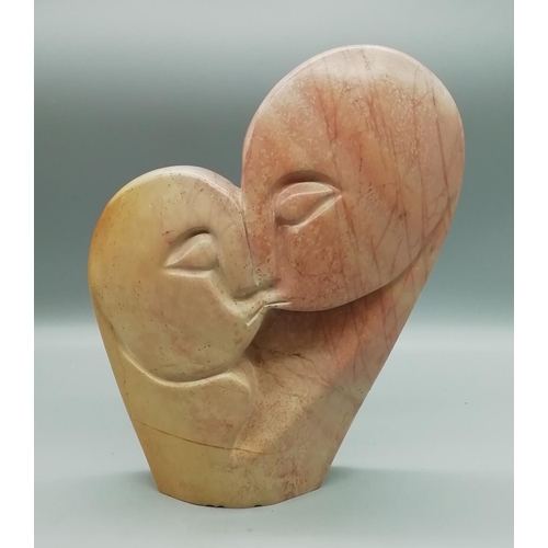 464 - Soapstone Bust of 2 Lovers. 25cm High (nibbles to base)