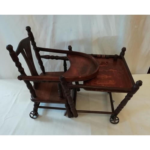 1 - Antique Dolls Metamorphic High Chair. Made in France.