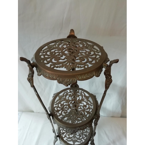 101 - 3 Tier Brass Pan Stand. 72cm High.