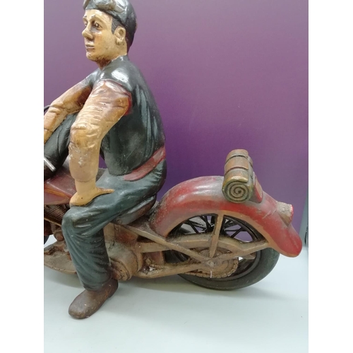 159 - Large Resin Old School Biker on Motor Bike. 34cm High, 47cm Long.