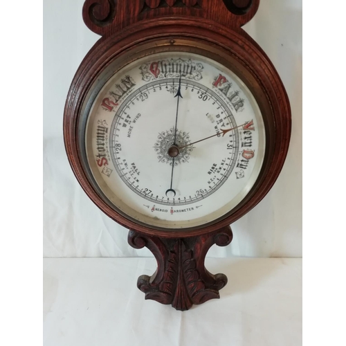 176 - C1880 Oak Aneroid Barometer. 89cm Long. This Lot is Collection Only.