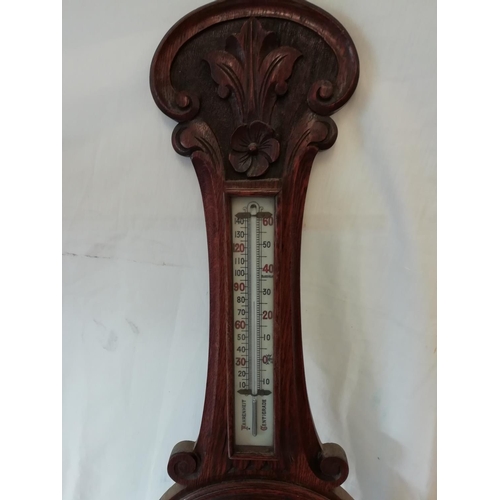 176 - C1880 Oak Aneroid Barometer. 89cm Long. This Lot is Collection Only.