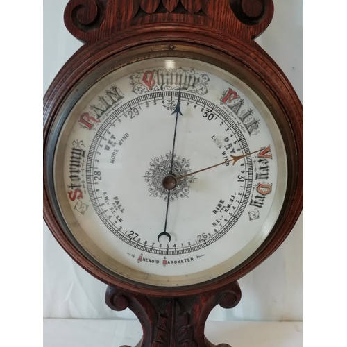 176 - C1880 Oak Aneroid Barometer. 89cm Long. This Lot is Collection Only.