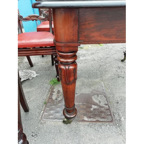 200A - Mahogany Expandable Table with Brass Caster Feet. Closed measures 98cm x 121cm x 77cm plus 6 Chairs.