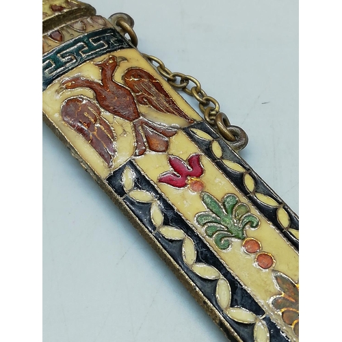 210 - Knife with Engraving and Enamel. 27cm Long.