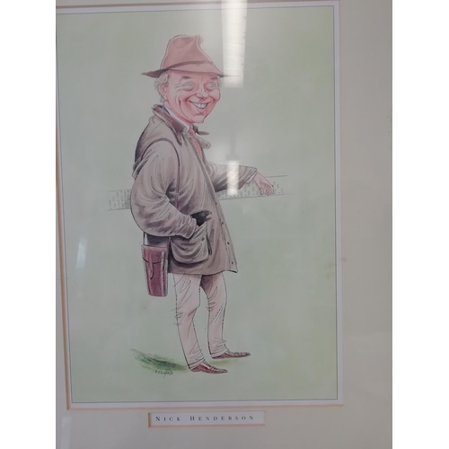 240 - Collection of 5 Framed and Glazed Horse Racing Theme Caricatures by John Ireland including David Els... 