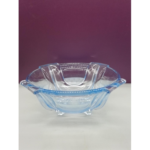 249 - Deco Blue Glass 26cm Diameter Bowl and 16cm High Jug.