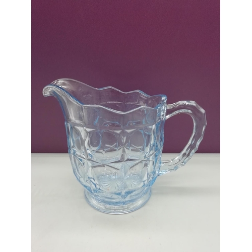 249 - Deco Blue Glass 26cm Diameter Bowl and 16cm High Jug.