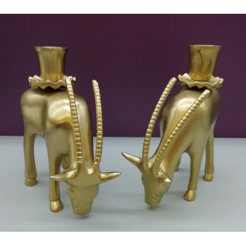 29 - Brass Impala Candle Holders (2). 16cm High.