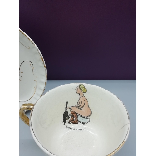 304 - Victorian Cup and Saucer with Comical Scenes. A/F