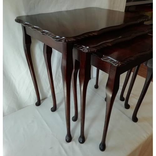 33 - Nest of 3 Wooden Tables. 55cm high, 55cm wide, 42cm deep. This Lot is Collection Only.