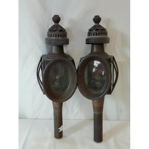 365 - Brass Coach Lamps (2). Approx 46cm High.