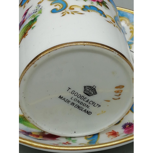 425 - Thomas Goode & Co Coffee Can and Saucer in a Phoenix Bird Pattern.