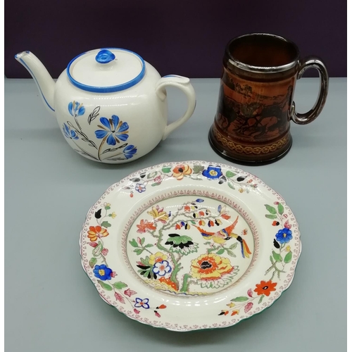 427 - Sudlow Teapot, Ridgways Tankard and Mason's Hand Painted Bowl. (3).