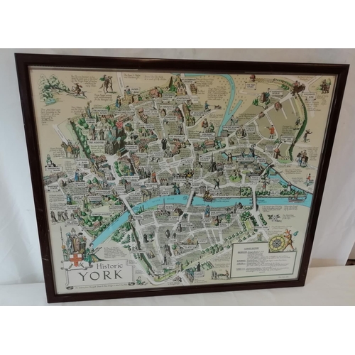 436 - Framed Historic York Map. 65cm x 54cm. This Lot is Collection Only.