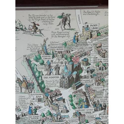 436 - Framed Historic York Map. 65cm x 54cm. This Lot is Collection Only.