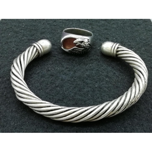 439 - Torque Bracelet plus White Metal Eagle Ring.