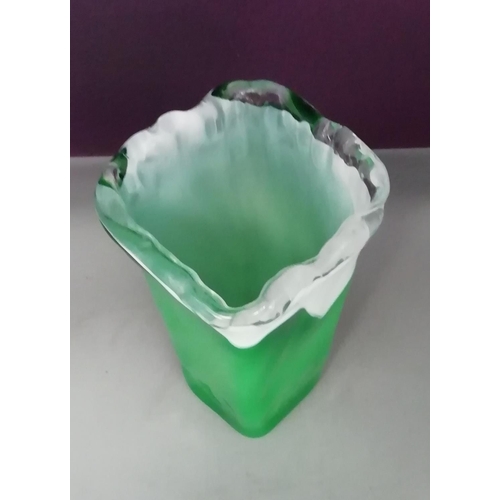 448 - Heavy 20cm Green Glass Vase.