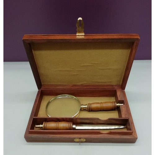 458 - Wooden Handled Magnifier and Letter Knife in Box.