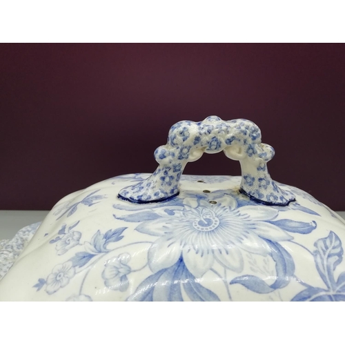 54 - Copeland Late Spode c1840-1850 Blue and White Floral Pattern Vegetable Tureen.