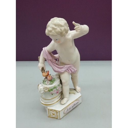 6 - Meissen c1880-1890 'Je Les Enflamme' Figurine (Finger Missing) plus Boy with Birds Figurine. (With D... 