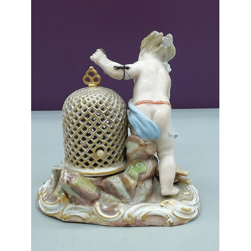 6 - Meissen c1880-1890 'Je Les Enflamme' Figurine (Finger Missing) plus Boy with Birds Figurine. (With D... 