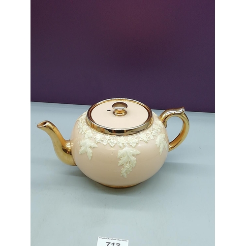 712 - Gibsons Teapot, Sugar and Jug in Pink Colourway with Relief Moulding.