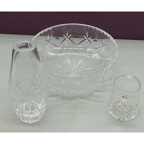 714 - Crystal Glass Large Bowl, Vase and Jug.(3)