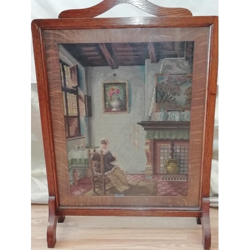 78 - 1930's Oak Framed Screen with Woolwork Panel. Collection Only.