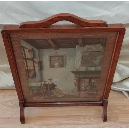 78 - 1930's Oak Framed Screen with Woolwork Panel. Collection Only.