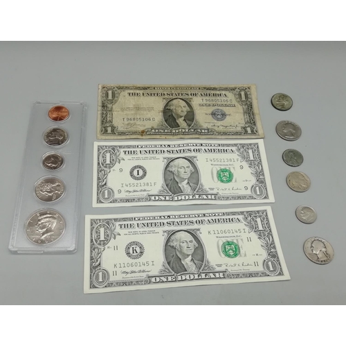 175A - Collection of American Bank Notes, Coin Set plus other USA Coins.