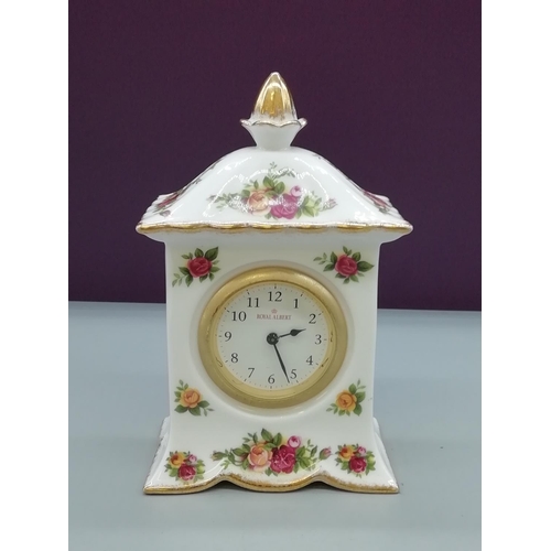 28 - Royal Albert Mantle Clock and Oval Shaped Dish in the 'Old Country Roses' Pattern.