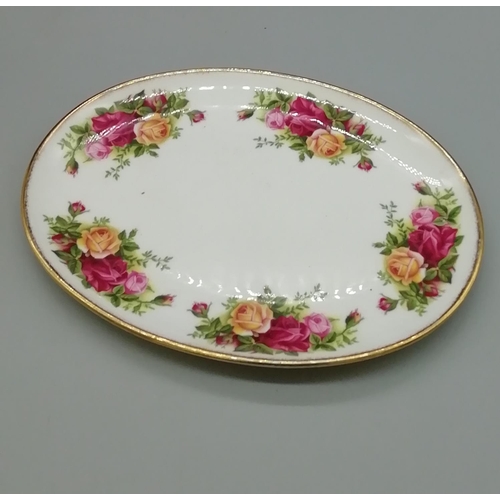 28 - Royal Albert Mantle Clock and Oval Shaped Dish in the 'Old Country Roses' Pattern.