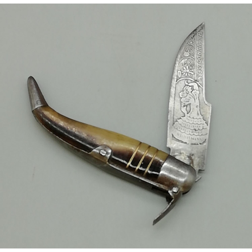 32 - 3 x Penknives including an Horn Handle Penknife with Flamenco Dancer on Blade.