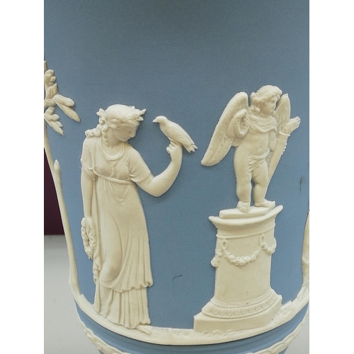 46 - Wedgwood Blue Jasper 19cm Trumpet Vase.