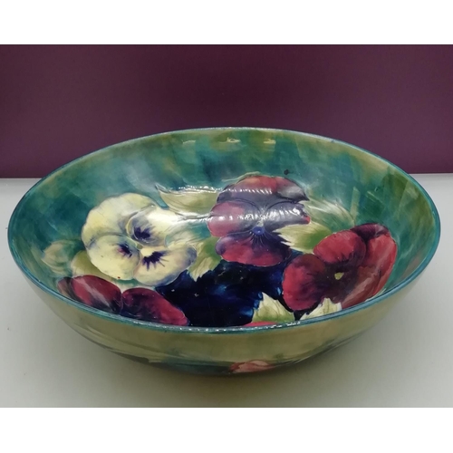 11 - Moorcroft Large 30cm Diameter 'Pansy' Bowl. Heavy Restoration to Body of the Bowl but Still Displays... 