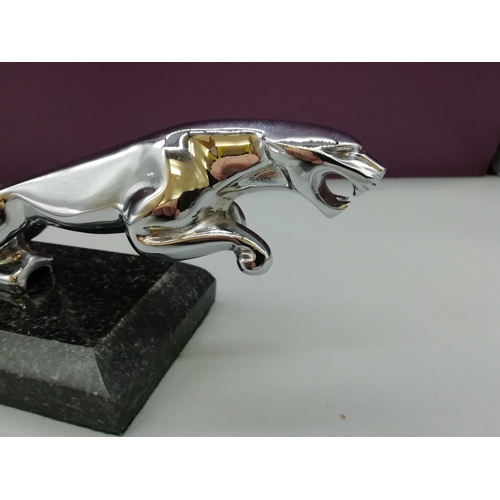 130 - Chrome Jaguar on Marble Base. 21cm Long.