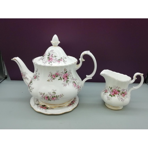 134 - Royal Albert 2nds Teapot and Stand plus Milk Jug in the 'Lavender Rose' Pattern.