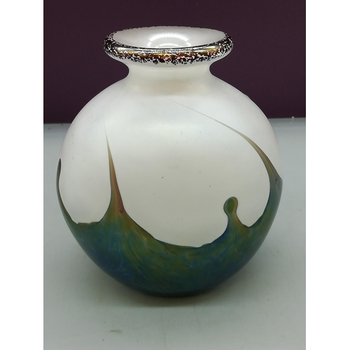 146 - Iridescent Pearl Glass 13cm Vase, Unsigned, possibly Ditchfield.