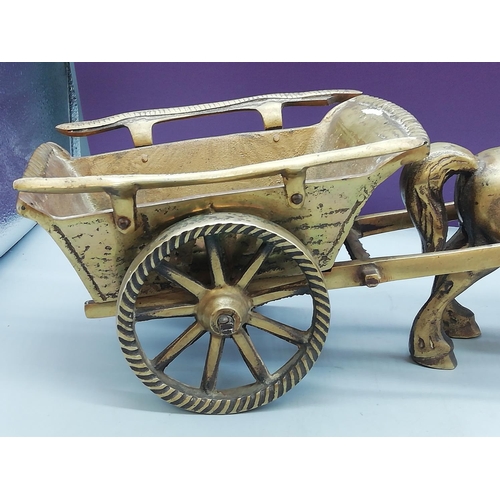 147 - Heavy Brass Horse and Cart. 44cm x 16cm x 14cm.