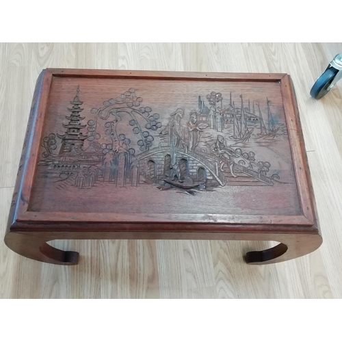 151 - Oriental Carved Wooden Table. 22cm x 30cm x 33cm.