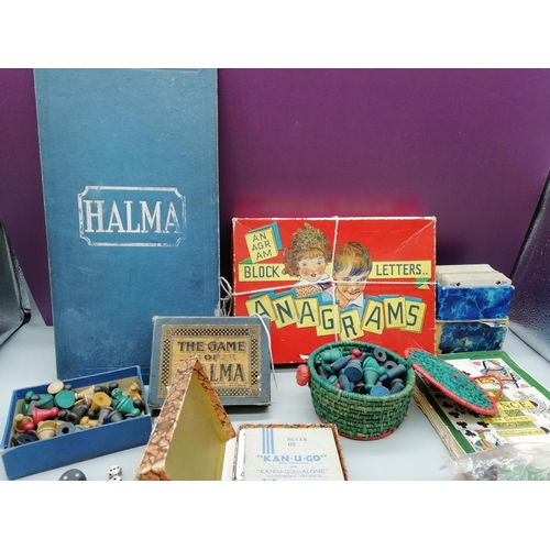 207 - Collection of Vintage Games including Ludo, Halma, Railway Brand Dominoes, Kan-U-Go, etc. All procee... 