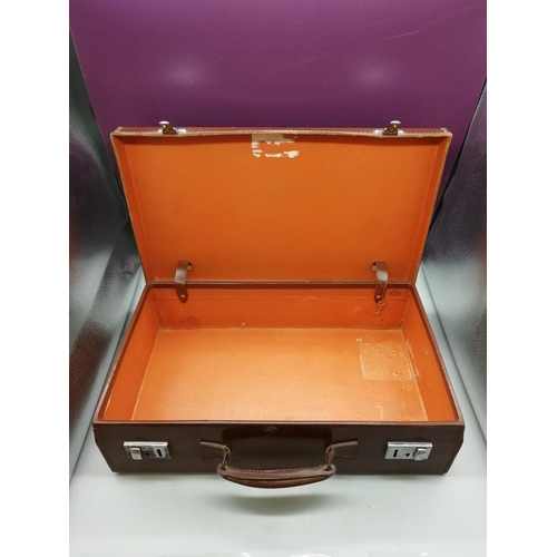 208 - English Leather Brown Suitcase with Key. 46cm x 28cm x 14cm. All proceeds from this Lot to Centrepoi... 