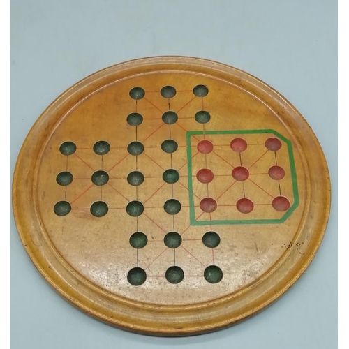 209 - Victorian Sycamore Solitaire Board plus Vintage Marbles. Board Diameter 23.5cm. All proceeds from th... 