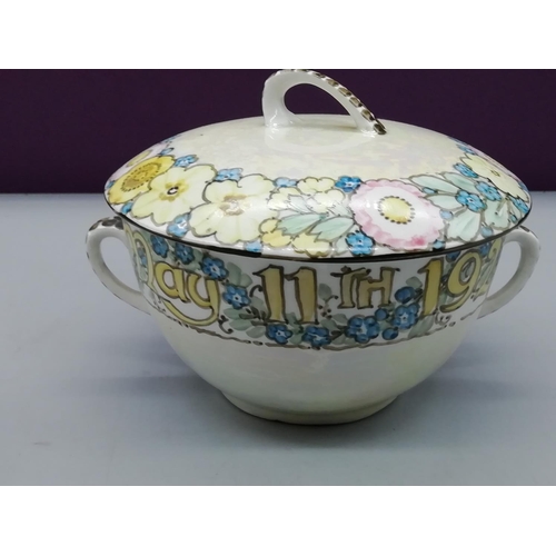 248 - Hand Painted Lidded Soup Bowl with Saucer. Motto around the Saucer reads 'Bon Voyage to Betty Lowe f... 