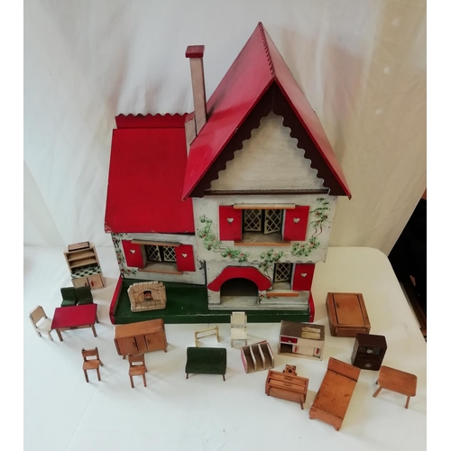 28 - Vintage Dolls House with Selection of Furniture.