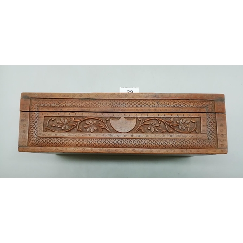 29 - Wooden Carved Box with Horse Scene by Diana. 26cm x 13cm x 18cm.