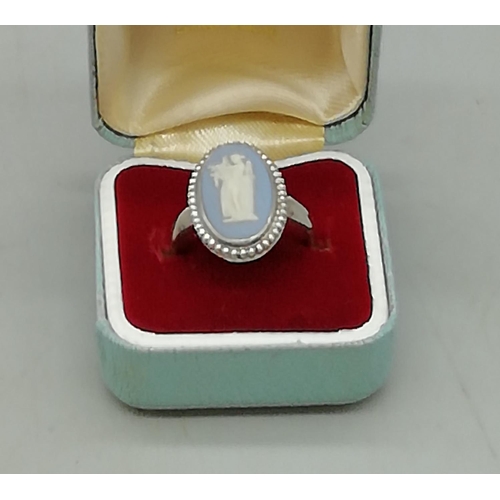 297 - Silver Hallmarked Wedgwood Blue Jasper Ring.